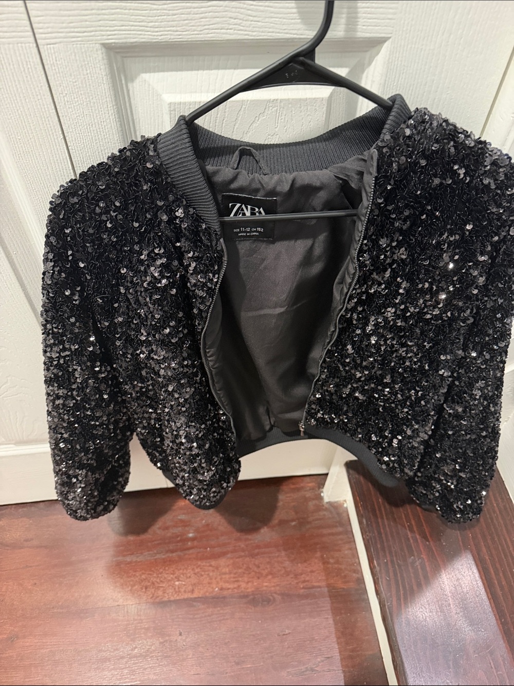 Kids Zara Black Sequin Bomber Jacket